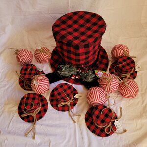 Kirkland's Red and Black Buffalo Check Tree Topper and 5 Matching Ornaments NWT